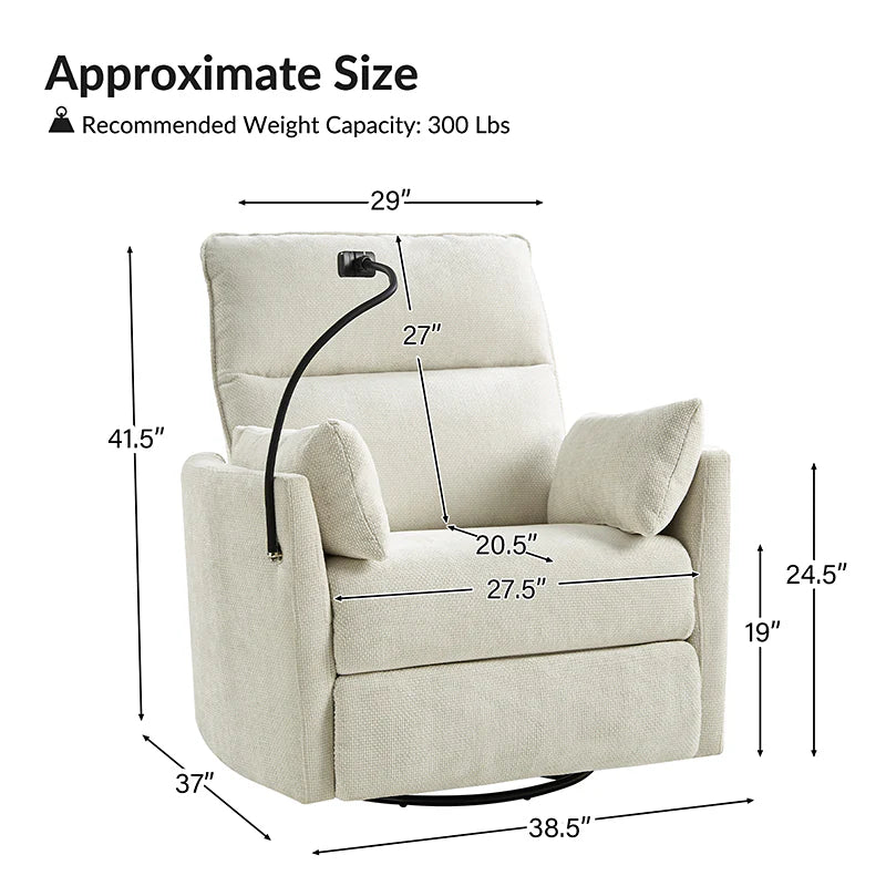 Arthur 38" Power Rocking Swivel Nursery Recliner with USB
